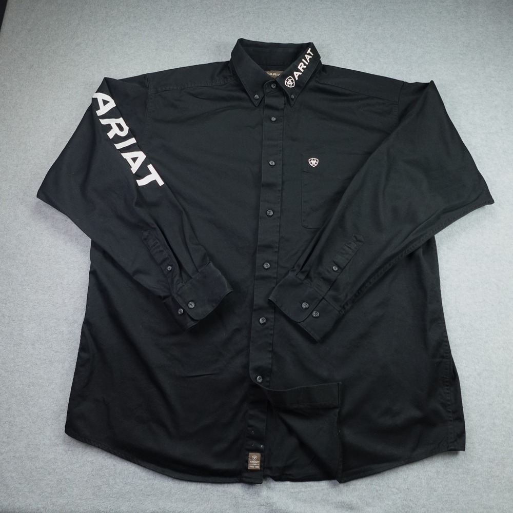 Ariat Shirt Mens XL Black Logo Twill Western Button Down Long Sleeve
